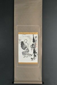 K2617 模写 富岡鉄斎「羅漢図」紙本 合箱 人物画 文人画家 南画家 日本画 中国 書画 掛軸 掛け軸 古美術 人が書いたもの