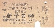 【A型硬券 連絡乗車券】小田急電鉄 片瀬江ノ島から 京浜東北線 国鉄 新子安ゆき　昭和33年_画像1