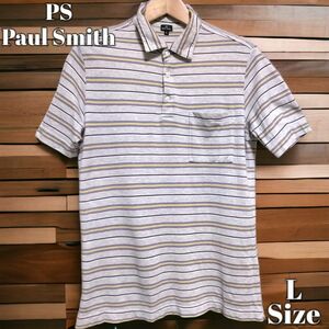 PS Paul Smith マルチストライプ グレー ポロシャツ 半袖 Lサイズ