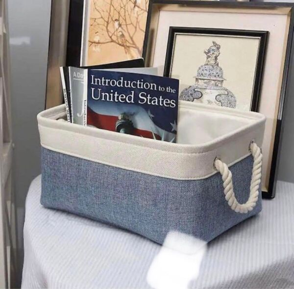 【2個セット】収納バスケット 収納カゴ 30×20×13cm ブルーホワイト