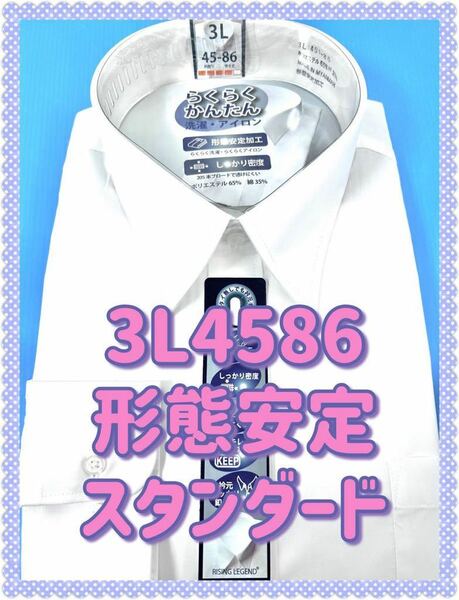 ワイシャツ長袖／レギュラー衿／白無地形態安定　3L寸（フォーマル兼用）スタンダード