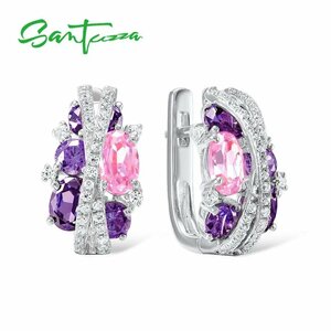  earrings zirconia silver pink pick ring lady's 