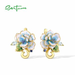  earrings flower flower blue blue Gold silver ring lady's 