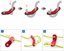 送料120円 自在金具 アルミ 10個入り ロープ テンショナー コードスライダー キャンプ ロープ調整 テント ロープ張り タープ_画像3
