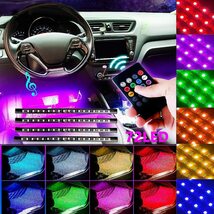 車 テープライト LED USB シガーソケット 18LED×4本　72LED 車内装飾用 フットランプ リモコン フットライト フロアライト_画像1