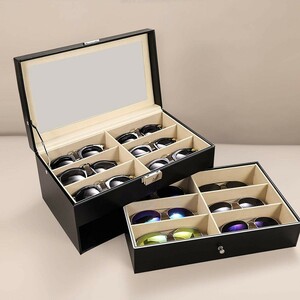 送料690円　メガネ　サングラス　収納ボックス　12個　12本　収納　コレクション 収納ケース　展示　ディスプレイ　レザー風　おしゃれ