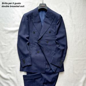 ■Brilla per il gusto ブリッラ ダブルブレスト スーツ セットアップ テーラードジャケット ウール 上品 ネイビー 紺 50(XL程度)