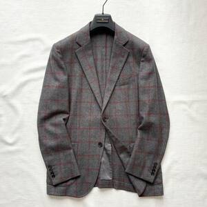 ■1円〜 ＜美品!!＞■トゥモローランド ピルグリム×Loro Piana テーラードジャケット ウィンドウペン 上品 グレー/レッド 秋冬 50(XL程度)