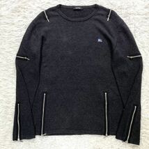 【超希少 美品 L 3】 Burberry black label ニット セーター ジッパー ノバチェック ホースロゴ バーバリー メンズ チャコールグレー 金具_画像2