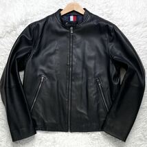 【極美品 現行 XL】Tommy Hilfiger ライダース ジャケット シングル ラムレザー 羊革 キルティング 中綿 トミー メンズ 黒 ブラック 柔らか_画像2