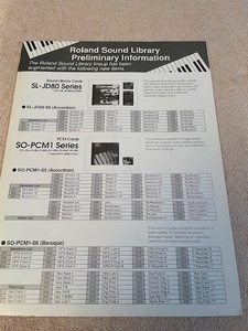 ローランド Roland サウンドライブラリーカタログ SL-JD80 SO-PCM1 SR-JV80 PN-JV80 SD-JW50 SR-GR-01VE-GS1-01