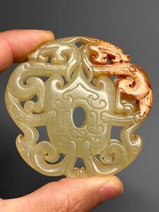 中国唐物 旧藏 古和田 玉璧 根付 手彫り 古置物 古擺件 古賞物 古美術品