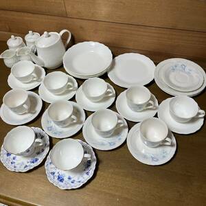 【1円スタート！】カップ ソーサー ティーポット セット バラ 色々 まとめて 36点 中古 現状品 Noritake NARUMI HOYA ホワイト 花柄 陶器 