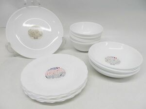 21●a212☆未使用保管品　ヤマザキ　春のパン祭り　白い食器　4種16枚　プレート・ボウルなど　まとめて　強化ガラス　現状