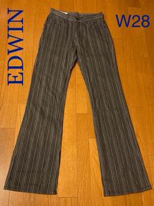 日本製 EDWIN ストライプ パンツ S メンズ W28 グレー エドウィン フレア ブーツカット ベルボトム ビンテージ ヴィンテージ