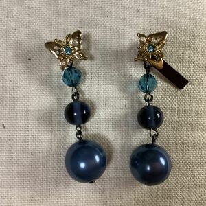 【USED】アナスイ ANNA SUI★バタフライ ちょうちょ 蝶々 2WAY ピアス 青 ブルー ビジュー ANASUI アクセサリー ライトストーン キラキラ