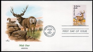 アメリカ 1987年 アメリカの野生生物(アリゾナ州)/ミュールジカFDCカバー(1822)