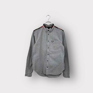 FRED PERRY フレッドペリー BD長袖シャツ グレー チェック柄 ボタンダウン トップス メンズ ヴィンテージ ネ