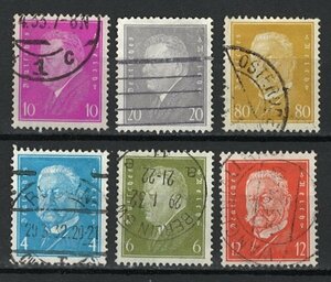 ドイツ Deutsches Reich 大統領図案シリーズ 追加 使用済切手 1930-32年 Mi 435-437, 454, 465-466