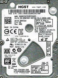 【中古】HGST HTS545050A7E680 P/N: 0J42875 MLC: DA6513 500GB