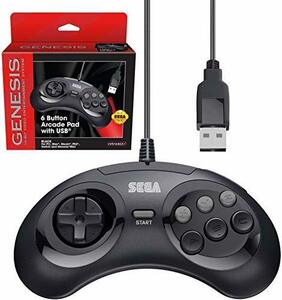 【中古】Retro-Bit 公式セガジェネシス USBコントローラー 6ボタン アーケードパッド Sega Genesis Mini、PC、Mac、Steam、Nintendo Switch