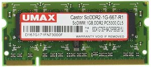 【中古】UMAX SO-DIMM 1GB DDR2-667 1Gbit Castor SoDDR2-1G-667-R1