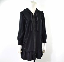 0367-23W0342★TO BE CHIC トゥービーシック★USED フリルパーカー 5 大きいサイズ 黒ブラック アウター (13-15号）七分袖_画像1