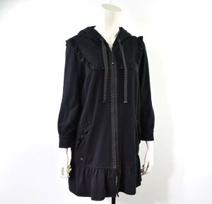 0367-23W0342★TO BE CHIC トゥービーシック★USED フリルパーカー 5 大きいサイズ 黒ブラック アウター (13-15号）七分袖