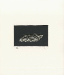 永嶋新司郎版画「海のテーブル」　銅版画　限50　サイン　7.5×11.5　S:25.5×22