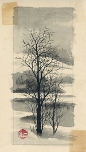 高山辰雄画稿「画稿19」　彩色　和紙　印　17.5×10.4