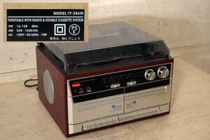 TB526とうしょう ダブルカセットレコードプレーヤー TT-386W◇ターンテーブル/ラジオ/ステレオ/ラジカセ/動作確認済/古道具タグボート