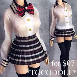 ＊toco＊ TBLeague S07 制服セット 金ボタン留めシャツ×プリーツスカート/goldline 黒×赤チェック