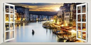 【窓仕様】ヴェネツィアの夜景 水の都 運河 カナル・グランデ パノラマ 壁紙ポスター 特大版 1152×576mm はがせるシール式 009MS1