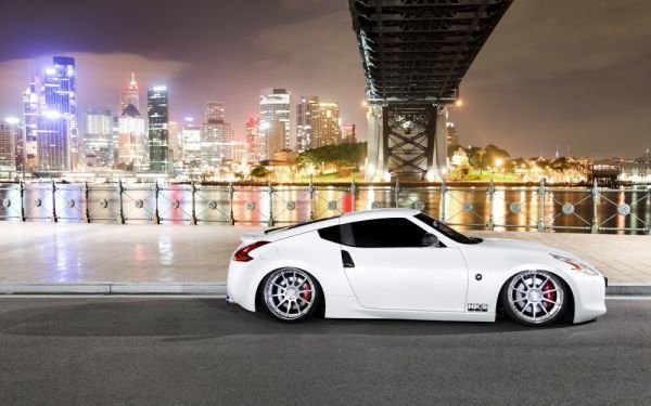 Nissan Fairlady 370Z Z34 type white night view painting style wallpaper poster extra large wide version 921 x 576 mm (peelable sticker type) 009W1, Automobile related goods, By car manufacturer, nissan