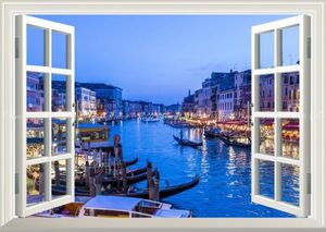 【窓仕様】ヴェネツィアの夜景 水の都 運河 カナル・グランデ ゴンドラ 壁紙ポスター 特大A1版 830×585mm はがせるシール式 005MA1