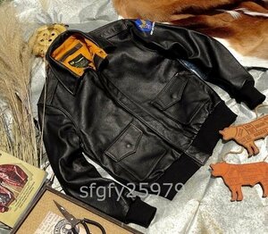 C576☆フライトジャケット レザージャケット 本革 革ジャン G-1 スカジャン メンズ A-2 3色 S～4XL　黒