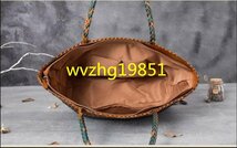 LHW1376★ 多機能 ハンドバッグ牛革　かごバッグ 籠 /手編み 内布付き トート_画像4