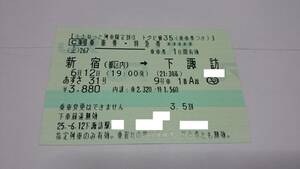 特急あずさ　特急券　E257系　／　使用済み切符　コレクション用　JR東日本　東日本旅客鉄道　中央東線　中央線　きっぷ　キップ　②