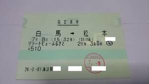 快速リゾートビューふるさと　指定席券　HB-E300系　／　使用済み切符　コレクション用　JR東日本　信越本線　大糸線　きっぷ　キップ　⑤