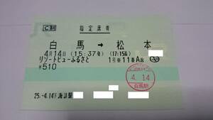 快速リゾートビューふるさと　指定席券　HB-E300系　／　使用済み切符　コレクション用　JR東日本　信越本線　大糸線　きっぷ　キップ　⑥