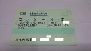 快速いろどり大自然満喫号　指定席券　485系　彩　／　使用済み切符　コレクション用　JR東日本　東日本旅客鉄道　大糸線　きっぷ　キップ