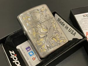 1円 新品 zippo 錦鯉 ライター ZIPPO 6面加工 ジッポー オイルライター 中古美品 シルバー