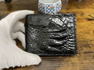クロコダイル ワニ爪 二つ折り財布 メンズ 本革 ビジネス財布 鰐革 男性用 ウォレット 未使用 ブラック