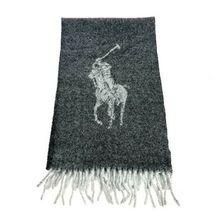 ★超美品★RALPH LAUREN ラルフローレン マフラー カシミヤ ウール ロゴマーク グレー系 タグ付き　SAGT1224-11