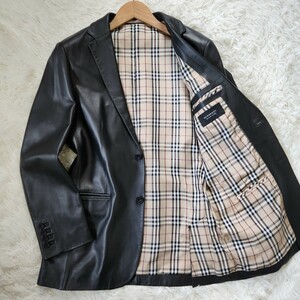 未使用 バーバリー ブラックレーベル【最高峰の艶 ラムレザー サイズ M】BURBERRY BLACKLABEL レザージャケット テーラードジャケット 黒