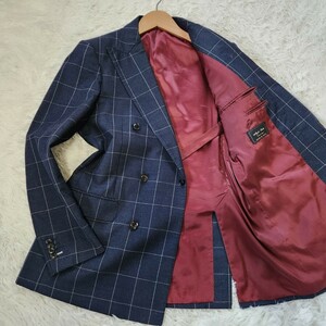 MALE&CO【カシミヤ ZIGNONE 溢れる色気 ボルドー チェック サイズ L相当】メール&コー ジニョーネ ダブル テーラードジャケット ネイビー