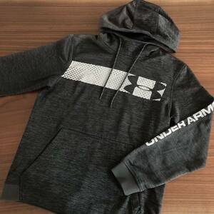 UNDER ARMOUR アンダーアーマー ★長袖　パーカー　SM★メンズ　黒　ブラック×グレー★トレーナー　160 165★裏起毛 ロゴ入り