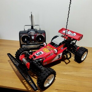 【未走行】タミヤ 1/10 4WD バギー ホットショット 希少なスティックプロポセット 即走行可 金ホイール&スパイクタイヤも サーボ 受信機