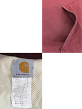 古着 80s USA製 Carhartt 裏地 サーマル ワンポイント スウェット ジップ パーカー Wレッド XL 古着_画像9