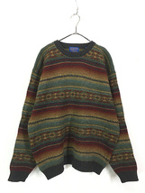 古着 90s Pendleton ネイティブ ボーダー シェットランド ウール ニット セーター XL_画像1